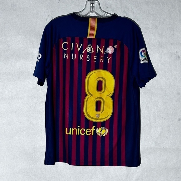 NIKE Euro Futbol Soccer Barcelona Red Blue Short Sleeve Shirt Football Jersey - Picture 6 of 8